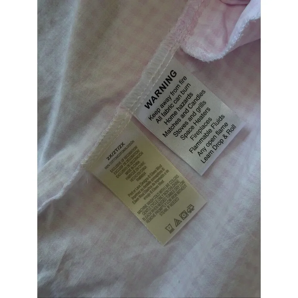 Eileen West Robe Eyelet Trim Wrap Gingham Pink‎ White 2X